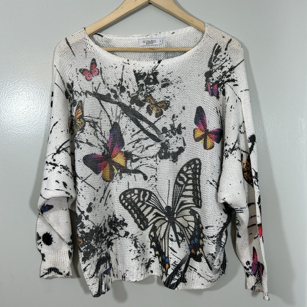 Luisa Ricci Sweater Womens Small Butterfly Floral Whimsical Fairy Made Italy